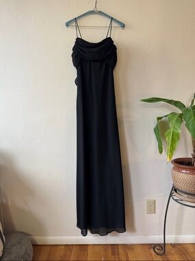 Betsy & Adam Black Draped Cowl Neck Spaghetti-Strap Maxi Dress
